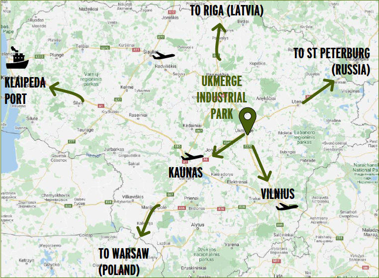 Kart over Litauen med Ukmerge i senter